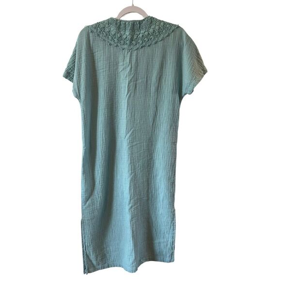 Vintage Drapers & Damons Womens S Blue Embroidered gauze midi Dress lined - Picture 2 of 3